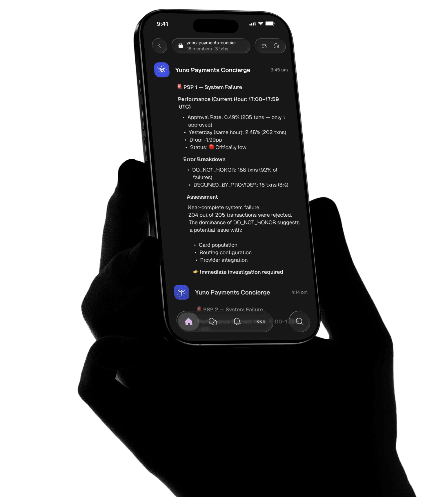 Phone showing AI payment alerts in Slack